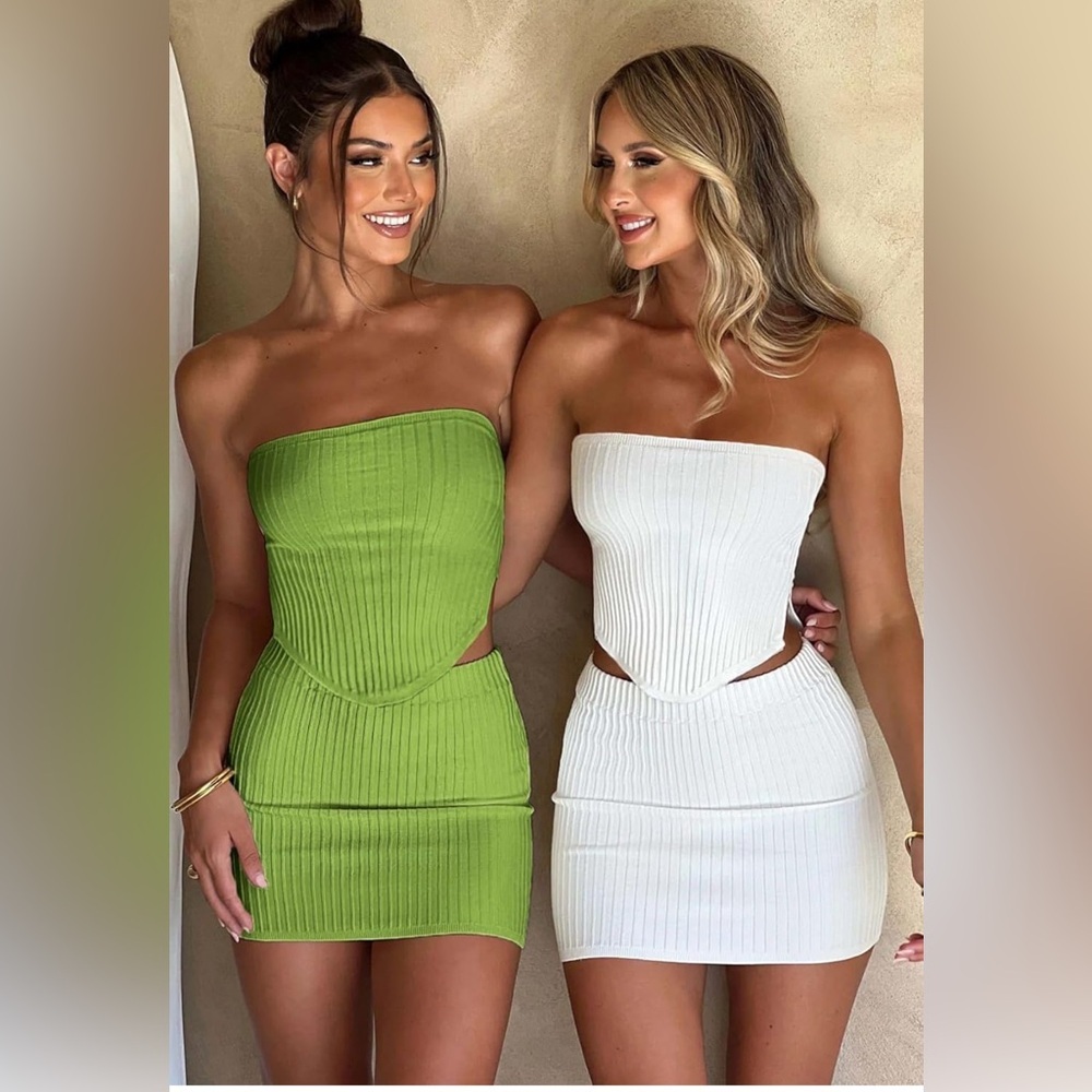 Two Piece Outfit Bandeau Crop Top Bodycon Skirt Set color green NWOT siz… - Picture 3 of 5
